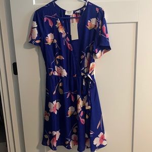Floral royal blue wrap style dress